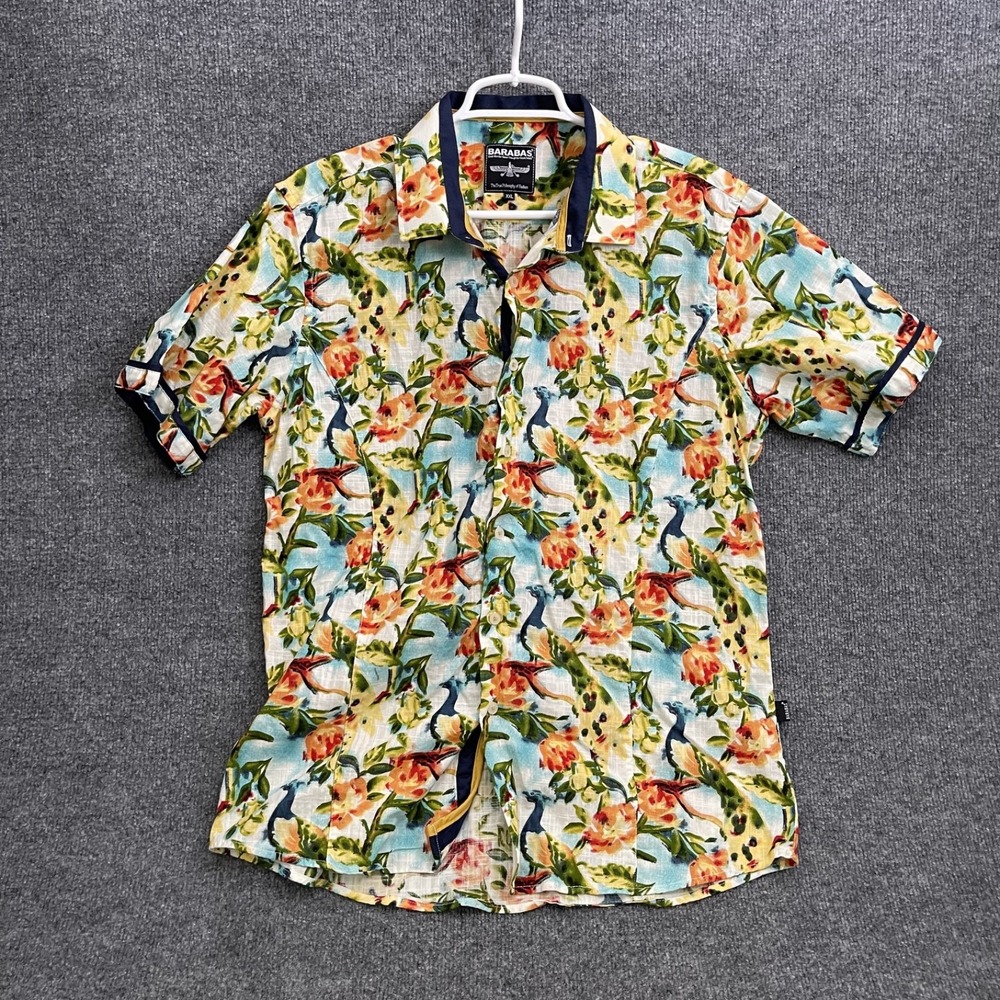 Barabas Button Up Shirt Mens Sz 2XL Luxury Peacock & Floral Short Sleeve